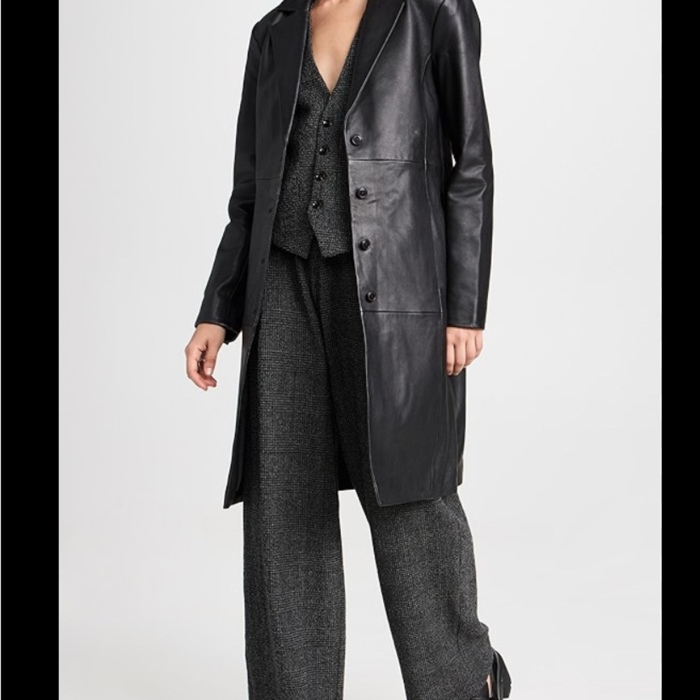 Reformation Veda Black Longline Leather Coat
